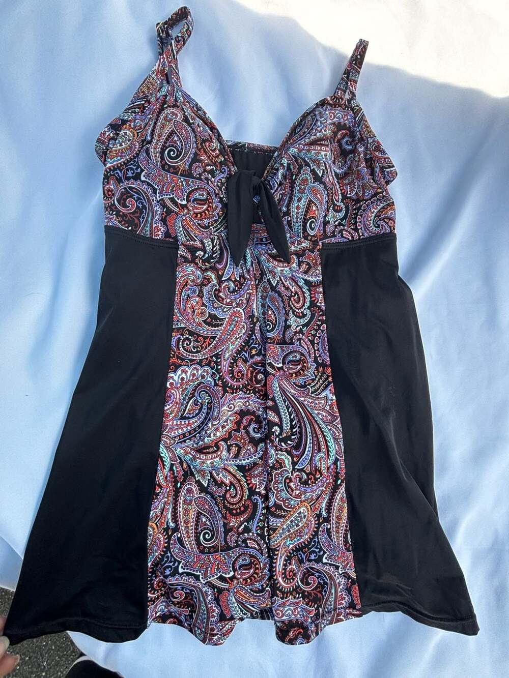 A Shore Fit Paisley Print Tie-Front Swimdress, Size 16W